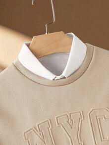 Manfinity BRENVOR Men's Letter Graphic Crew Neck Long Sleeve Casual Knit Sweatshirt, Couple Things - Camel - View 3