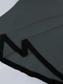 Franclia 法式优雅方领弹力修身长袖针织毛衣，撞色饰边，适合返校季，杏色、米色、黑色，可爱的针织上衣，适合日常穿着，荷叶边下摆，秋冬 - 深灰色 - 查看 6