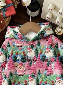 SHEIN EZwear 圣诞休闲简约印花宽松连帽长袖卫衣，女士秋冬服装，圣诞节 - 彩色 - 查看 3