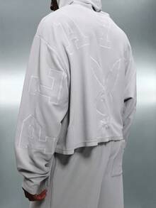 PLAYBOY X SUMWON Cropped Waffle Knit Hoodie With Drawstring And Embroidered Details For Casual Comfort Style - Grey - View 3