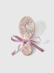 ROMWE Kawaii Mini Handheld Cushion Hair Brush With Shiny Rhinestone Bow Print, Massage Scalp Detangling Comb - Light purple gray - View 1