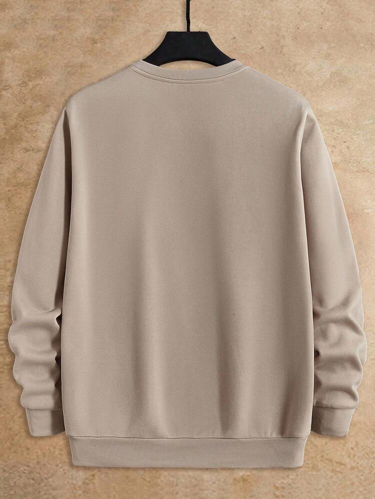 Men's Slogan Print Long Sleeve Knit Casual Crew Neck Sweatshirt