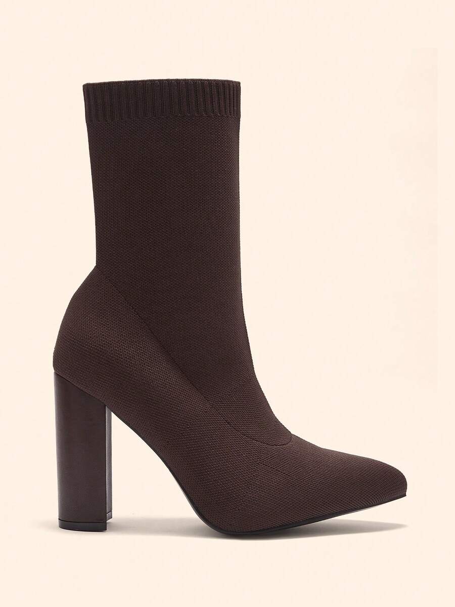 CUCCOO BASICS بوت نسائية ذات كعب عالي وأصبع مدبب للارتداء اليومي، تصل إلى منتصف الساق - قهوة بني - مشاهدة 1