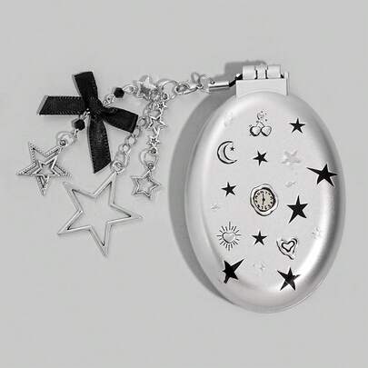 ROMWE Kawaii Bộ 1 lược gấp gọn kèm gương nơ xinh xắn, lược túi khí cho ngày tựu trường, lược gương cầm tay tự làm