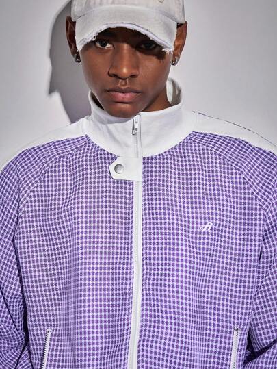 Street Life Veste zippée décontractée à carreaux et patchwork pour hommes, automne