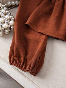 Modelyn 法式V领褶皱腰身修身长袖女式衬衫，秋季款