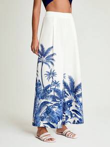 CAJUNI x Carol Peixinho Pantaloni larghi ed eleganti a vita alta con stampa di palme per donne - Beige - Visualizzare 8