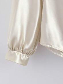 GlowEve Women's Elegant Solid Color Versatile Pearl Button Decorated Long Sleeve Blouse, Spring/Autumn - Apricot - View 3