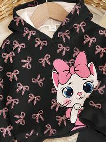 两件套女婴可爱卡通猫豹蝴蝶结印花连帽卫衣搭配柔软保暖加厚长裤，休闲舒适，适合秋冬季日常穿着、度假、校园等温馨季节。 - 彩色 - 查看 4