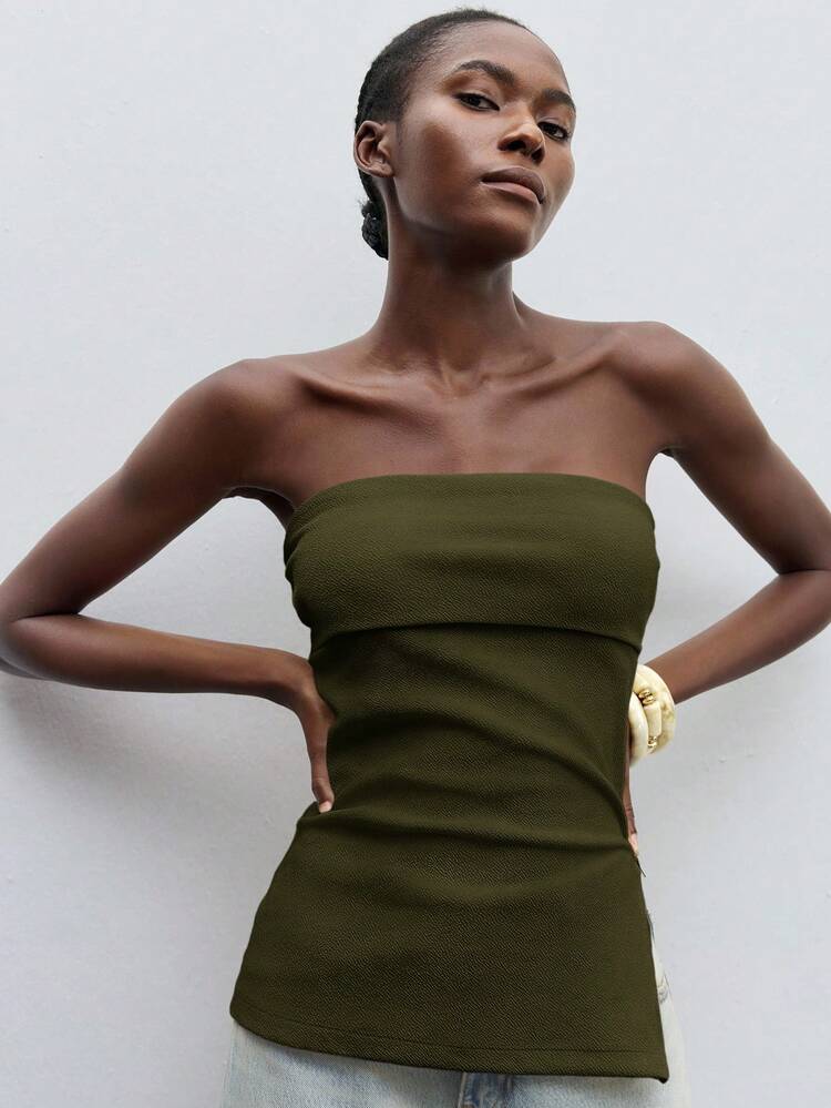 SHEIN Maija Women's Fashion Casual Solid Color Zipper Top, Suitable For Urban Commute, Business Casual, Party, Dating, Elegant, Summer St Patrick's Day Women Easter Summer Easter Women Party Top Beach Summer Holiday Beach Vacation Summer Going Out Graduation