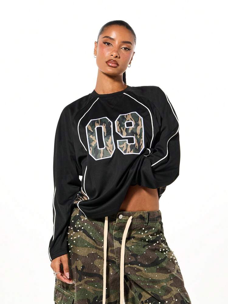 SUMWON WOMEN Oversized Raglan Top With Camo Details