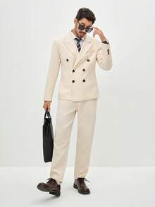 Manfinity CityGents Herren Einfarbiger Anzug mit Kragen, Langarm, Doppelreiher Jacke und Hose, Freizeitanzug Set