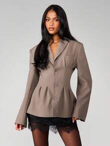 MISSGUIDED Structured Peplum Blazer With Button Closure And Pleated Waist Detail Office Professional Workwear - Grey - View 1