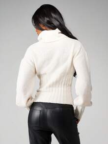 MISSGUIDED Chunky Funnel Neck Jumper With Ribbed Waist Detail Winter Knitwear Sweater - White - View 2