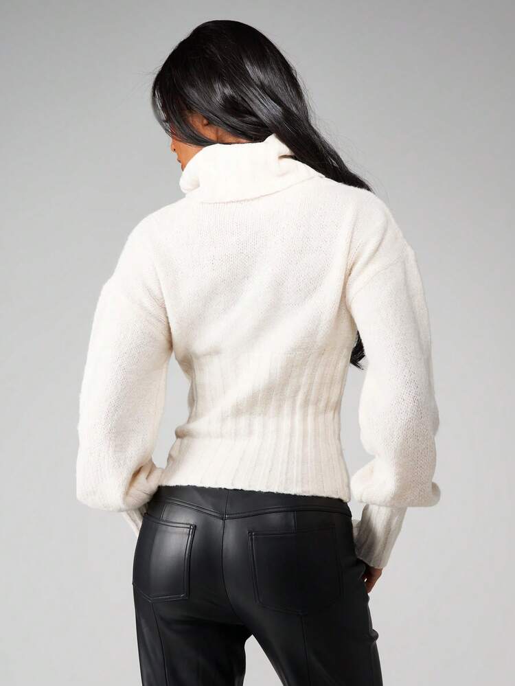 MISSGUIDED Chunky Funnel Neck Jumper With Ribbed Waist Detail Winter Knitwear Sweater