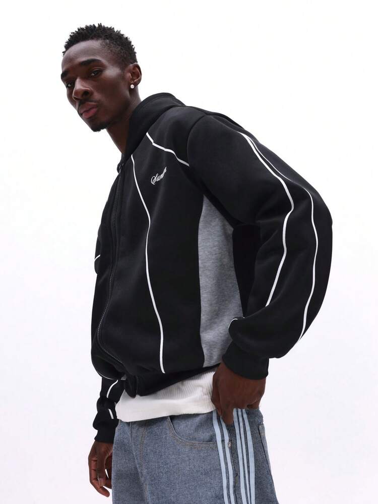 Full Zip Hoodie With Contrast Piping