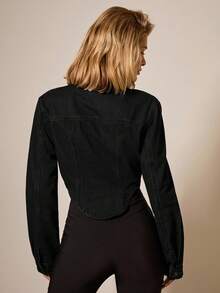 COSMINA Denim 女士纯色高领落肩长袖时尚百搭牛仔外套 - 黑色 - 查看 2