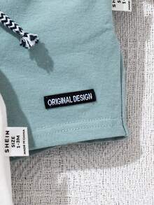 Newborn Boys' Decorative Patchwork Drawstring Waistband Casual Shorts 3pcs Set - Multicolor - View 5