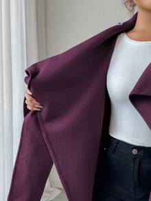 Elenzga 女士优雅羊毛披肩领大衣，秋冬约会的精致时尚之选 - 中紫紅色 - 查看 6