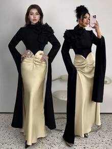 Elenzga 女士方领亮片装饰束腰优雅连衣裙 - 彩色 - 查看 2
