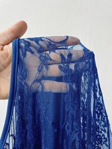 NU&NOW 大码女士优雅交叉吊带设计，蕾丝拼接荷叶边细节，鱼尾裙摆，百搭时尚款式，适合派对、聚会、约会、舞会、生日礼服等场合，新款秋季长裙 - 藍色 - 查看 8