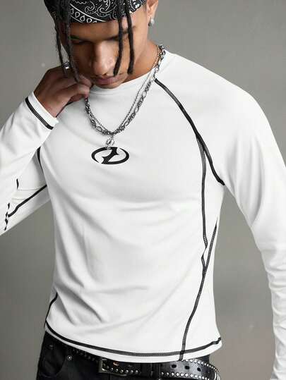 AXEPEAK Erkek Günlük Kontrast Dikişli Yuvarlak Yaka Raglan Kollu Tişört, Yaz