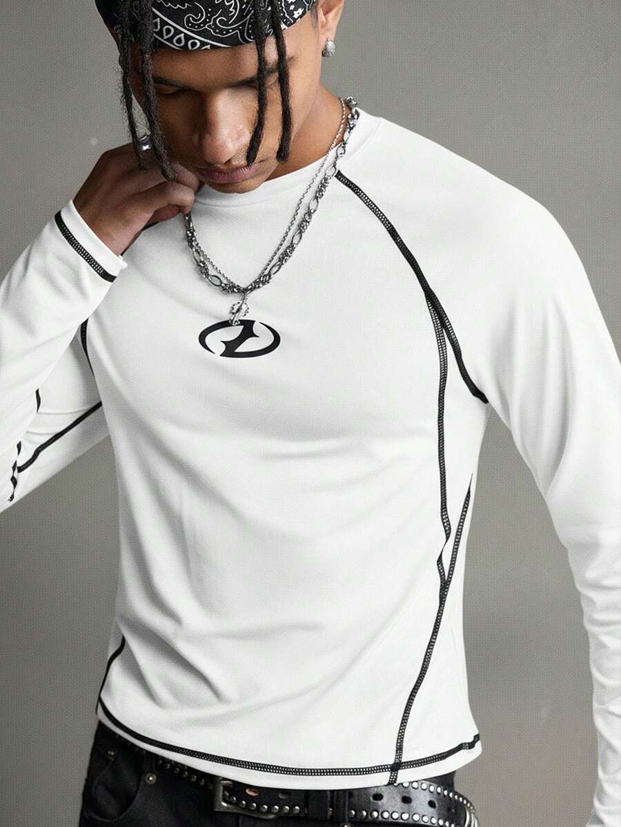 AXEPEAK Men's Casual Contrast Stitching Round Neck Raglan Sleeve T-Shirt, Summer - White - View 1