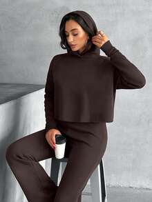 EURMUSE Bluza z kapturem, komplet z bluzą, dwuczęściowy dres, zestaw na co dzień, luźny dres, komplet z bawełny, luźny dres, wygodny pasujący strój, gładki biały komplet, codzienny dres, podstawowy strój domowy, miękki bawełniany dres