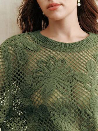 Anewsta Cropped Asymmetrical Floral Crochet Shrug