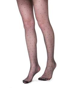 ROMWE Grunge Punk 1双简约黑色丝袜+1双可爱波点丝袜，2双日常百搭基础款连裤袜组合，性感超薄弹力丝袜 - 黑色 - 查看 5