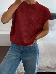 Siren Gaze 女式花卉蝙蝠袖宽松休闲针织上衣，秋季 - 鏽棕色 - 查看 4