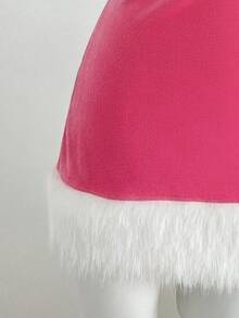 Elamini 1pc Contrast Color Strapless Mini Dress With Metallic Buckle Decor,Fitted Waist,Cute Pink And White Autumn Birthday Party,Christmas New Year Cosplay - Pink - View 5