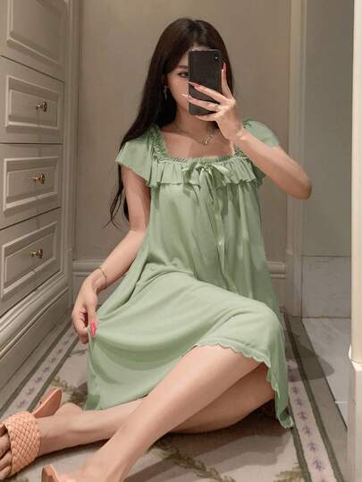 DAZY 轻盈荷叶边网纱女士睡裙