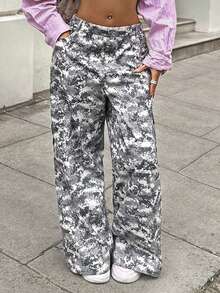 StreetHx Quần ống đứng dáng rộng in họa tiết pixel ngụy trang màu xanh quân đội thu/đông cho nữ phong cách đường phố Y2K 2000 Baddie Punk Rock - Nhiều màu - Xem 1