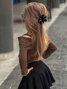 DAZY 女童露肩针织长袖T恤，秋季服装 - 棕色 - 查看 2