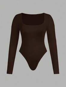 Auralis Plus Size Women's Autumn And Winter Business Casual Women Cruise Women Outfits Fall Women Clothes New Fashion Casual Commuting Elegant Solid Color Black And White Basic Tight U-Neck 2-Piece Long Sleeves Woman Bodysuit Leotard - Multicolor - View 3