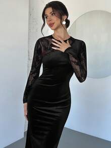 Firerie فستان طويل الأكمام من الدانتيل والمخمل الأرجواني الأنيق والفاخر والرومانسي والراقي، مناسب للمناسبات والحفلات والسهرات والاستخدام اليومي، خاص بالأعياد والعطلات الجديدة