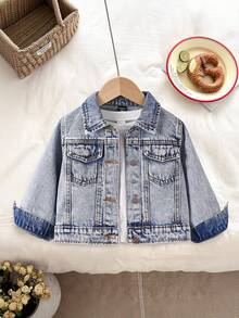 女婴牛仔外套，秋冬新品，浅蓝色牛仔布，复古风格，修身版型，舒适棉质牛仔面料，适合休闲外出、居家休闲、聚会等各种场合，2025秋季新品 - 淺色水洗藍 - 查看 9