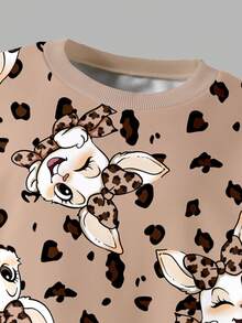 Sparklyn 2 件套可爱兔子和豹纹上衣，幼儿女童圆领运动衫和紧身裤套装，时尚休闲，适合秋冬 - 彩色 - 查看 6