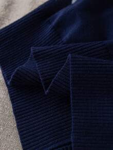 PrepCrw 1pc Tween Boys Elegant School Style Navy Blue Knit Collar Jacket,Cute Urban Dog Graphic Cardigan Sweater For Kids,Autumn Back-To-School Knitwear - Navy Blue - View 6