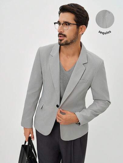 Manfinity Mode 男士休闲纯色长袖西装外套，通勤款