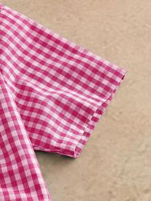 Manfinity NXTstreet Camisa casual de manga corta con botones delanteros, estampado de cuadros y letras, para verano