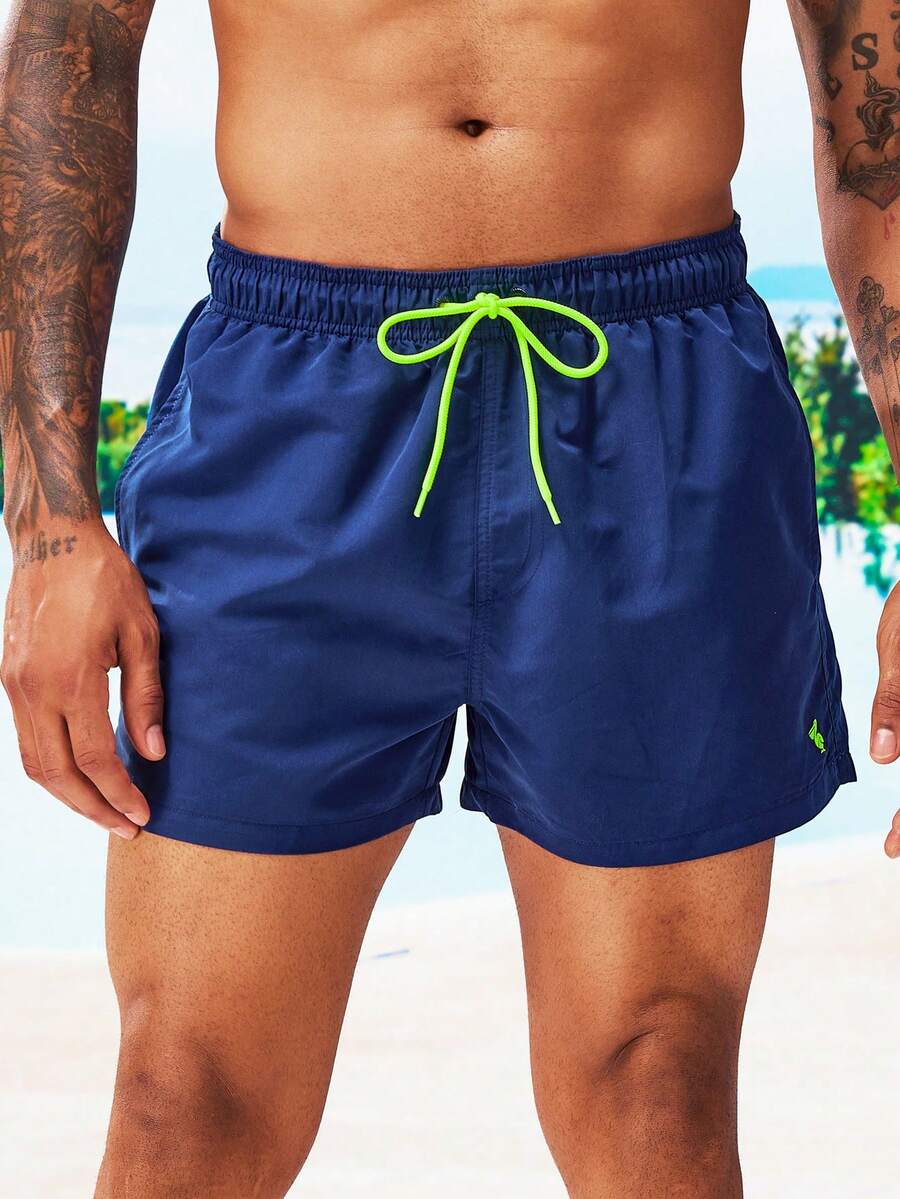 Manfinity Swimmode Men's Drawstring Waist Pocket Beach Shorts - Navy Blue - View 1