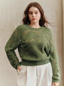 Anewsta 短款不对称花卉钩针披肩 - 綠色 - 查看 4