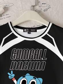 GUMBALL X SHEIN 女式拼色字母和卡通图案圆领短袖 T 恤，夏季 - 白色 - 查看 5