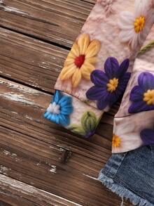 EMERY ROSE Casual Minimalist Faux Flower Print Pattern Round Neck Loose Fit Women Sweatshirt,Fall Flower Tops For Women