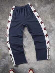 Men's Elastic Waist Star Print Casual Pants With Pockets - Multicolor - View 1