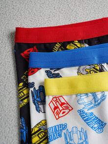 Transformers X SHEIN 3条装 男童撞色包边腰部全印花舒适平角内裤