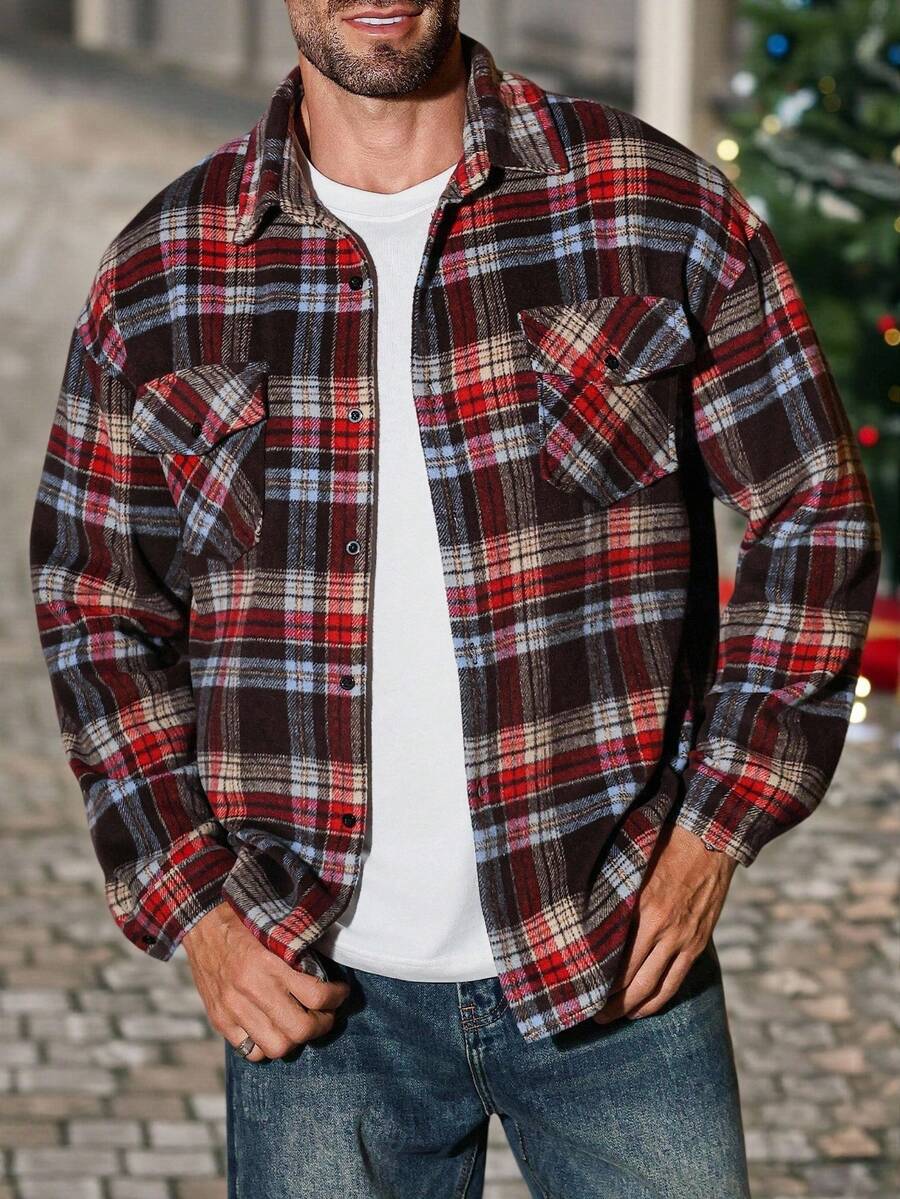 Manfinity CasualCool Men's Casual Plaid Jacket, Suitable For Daily Casual Wear, Commuting, Street Fashion, Suitable For Spring And Autumn. This Jacket Is An Indispensable Versatile Item In A Man's Wardrobe, And Is An Excellent Gift For A Boyfriend Or Husband., Christmas