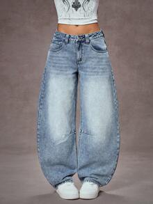 Jeanoix Y2K Fashion Casual Street Style Pleated Loose Low Waist Distressed Jeans